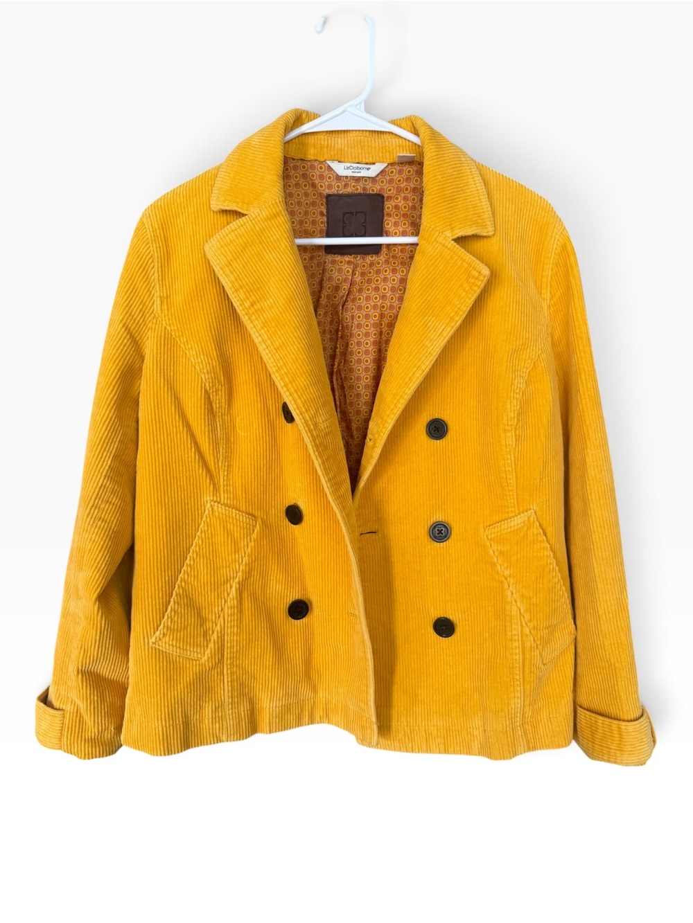 Liz Claiborne Mustard Yellow Corduroy Double-Breasted Jacket - Large